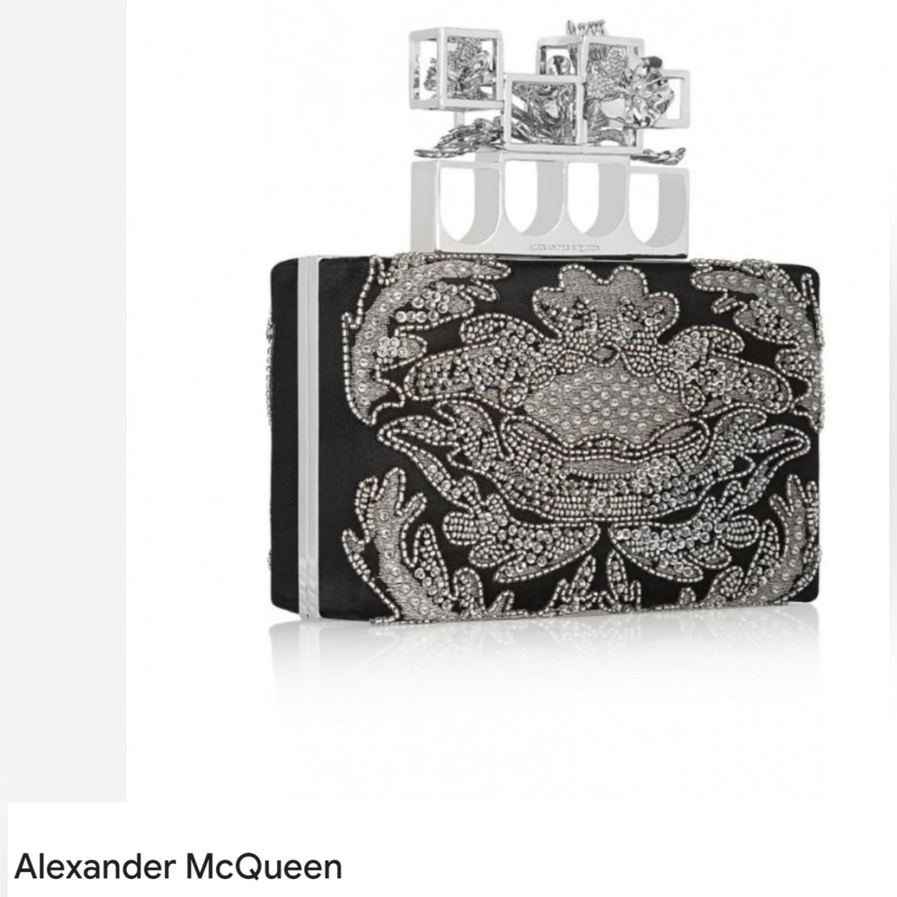 Alexander McQueen Poppy Cage knuckle box clutch silk Swarovski
